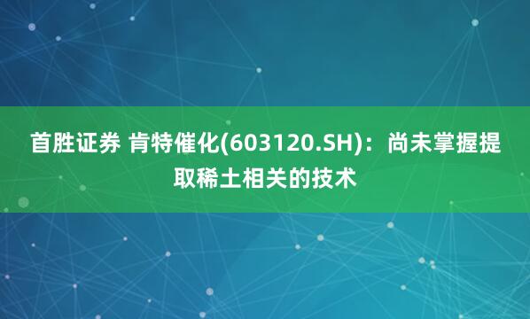 首胜证券 肯特催化(603120.SH)：尚未掌握提取稀土相关的技术