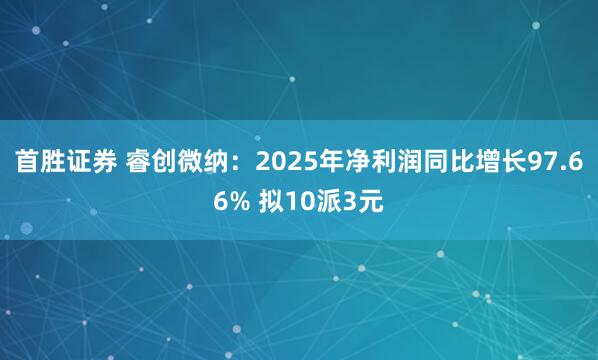 首胜证券 睿创微纳：2025年净利润同比增长97.66% 拟10派3元